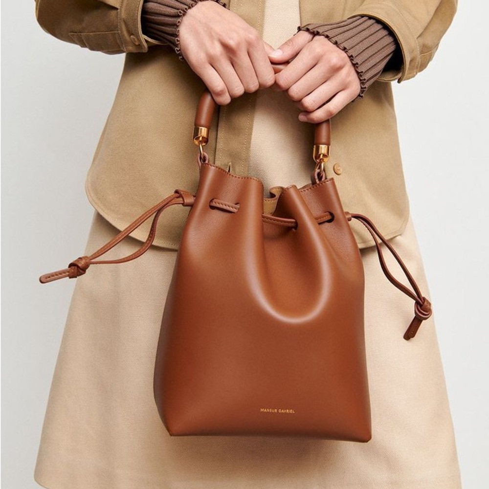 Mansur Gavriel Movimento Mini Bucket Camel Brown Leather  Bag - EUC